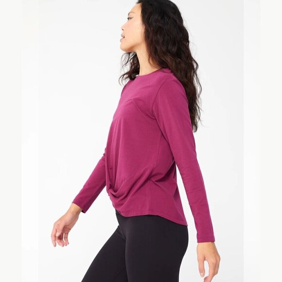 NWT Terez Bliss Twist Front Long Sleeve Peruvian Cotton Tee in Black Raspberry - Picture 9 of 10